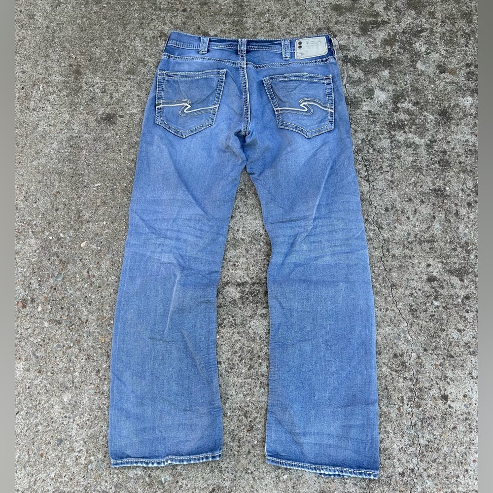 Silver Jeans Men’s Zac 33X30 Jeans Straight Leg Blue Thick Stitch Stretch Joga